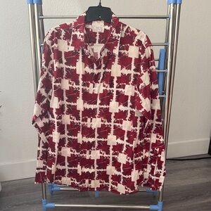 Men's Red and White Casual Button Down Shirt